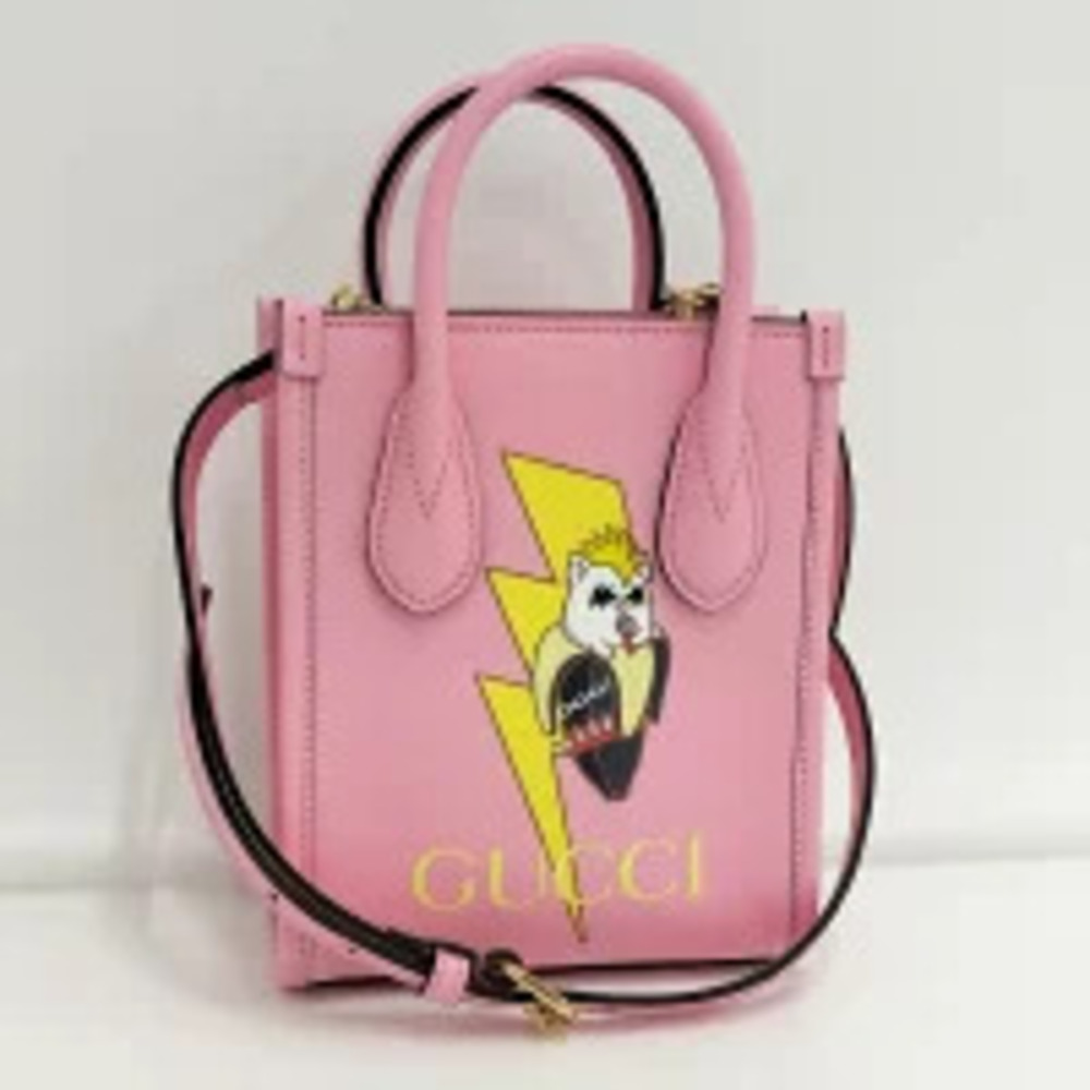 GUCCI Handbag Shoulder Bag GG Supreme Bananya Leather Pink